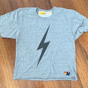 Aviator Nation Heather Gray Tee with Black Lightning